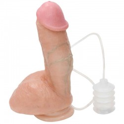 Realistic Squirting dildo with hand pump is 7 inches long with a suction cup base