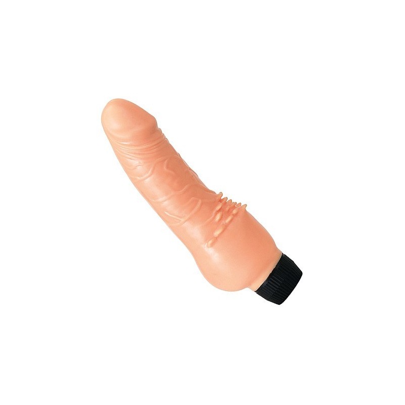 Le vibrateur en vinyle avec des bosses clitoridales a un cadran de sélection de vibration à la base
