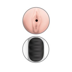 The Squeezable Pussy Stroker has a vagina opening and a pressure pad on the outside