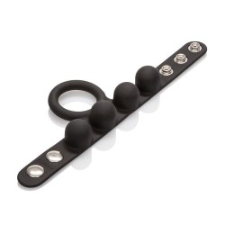 The cock ring and ball stretcher has three press studs for easy wear