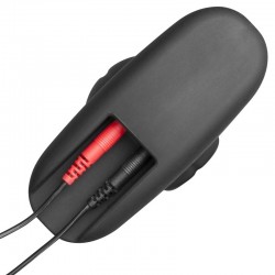 The Noir Rocker Butt Plug connects to an e-stim power pack