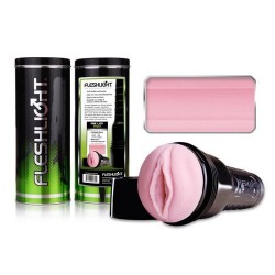 Fleshlight Pink Vagina original tiene una caja de plástico negro con una abertura carnosa y túnel