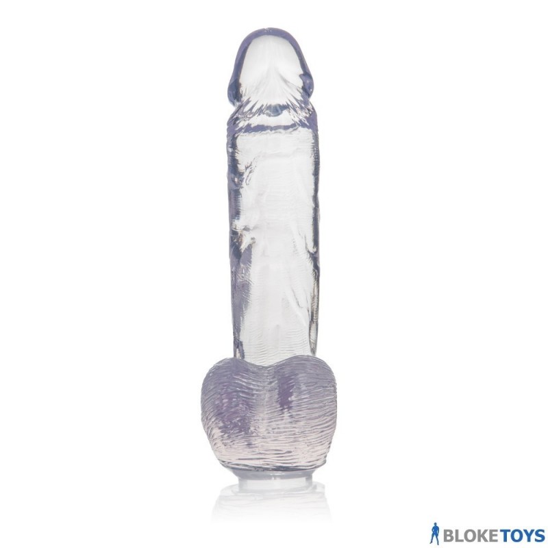 Clear dildo with balls and suction cup
