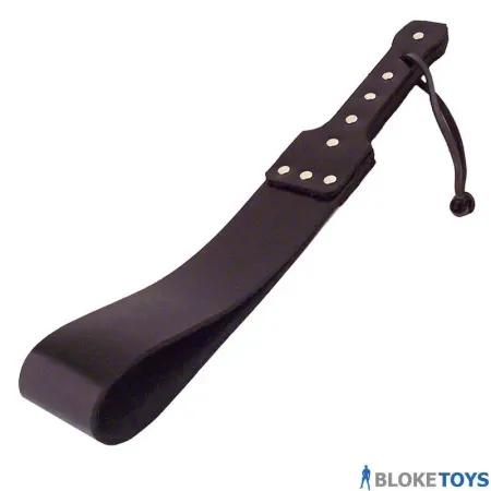 17 inches in length and with metal studded detail on the handle, the Folded Leather paddle from Rogue Garments